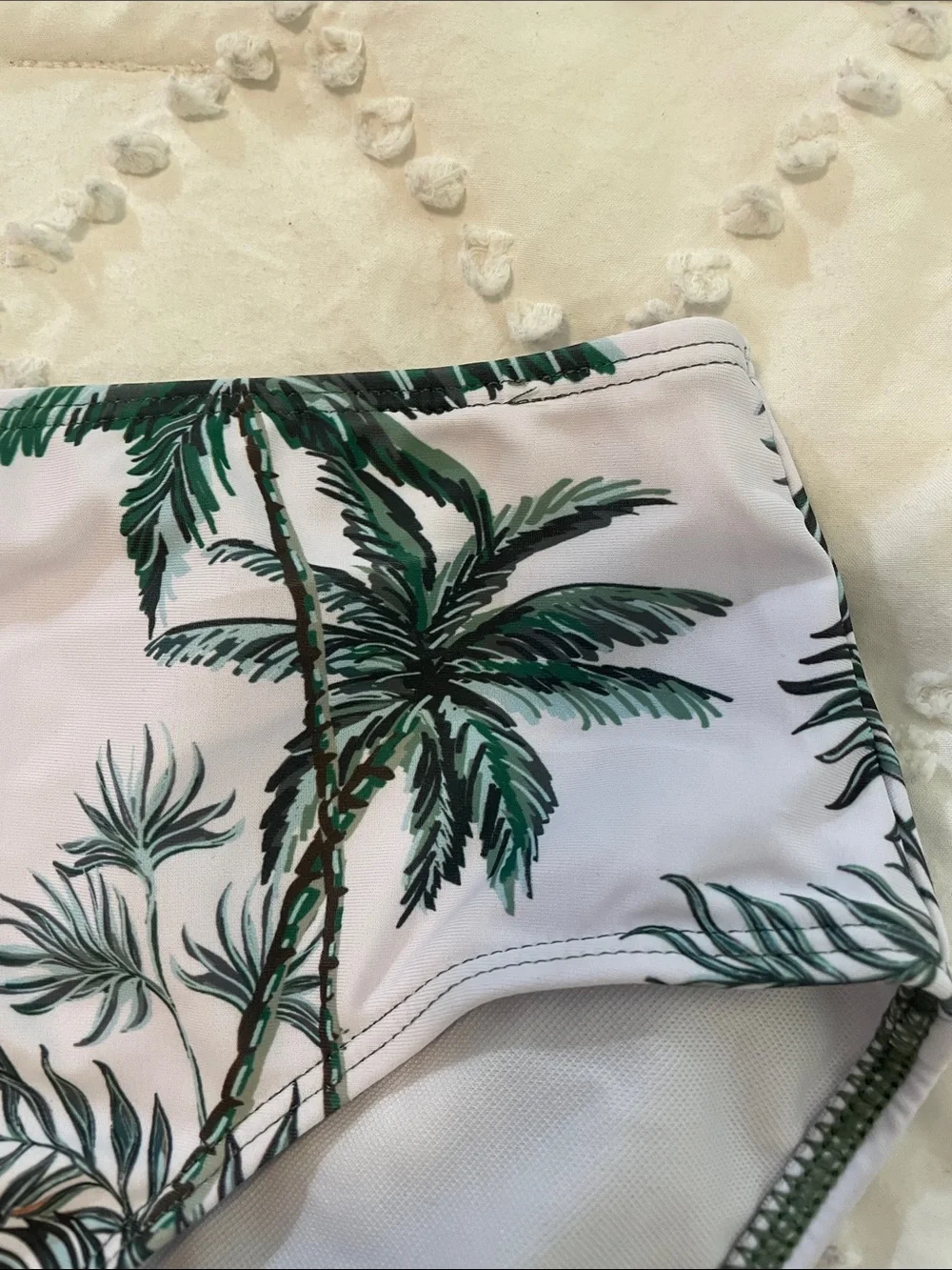 Funnycokid Olive Green Tankini Top with Palm-Print High-Waist Bikini Bottoms new